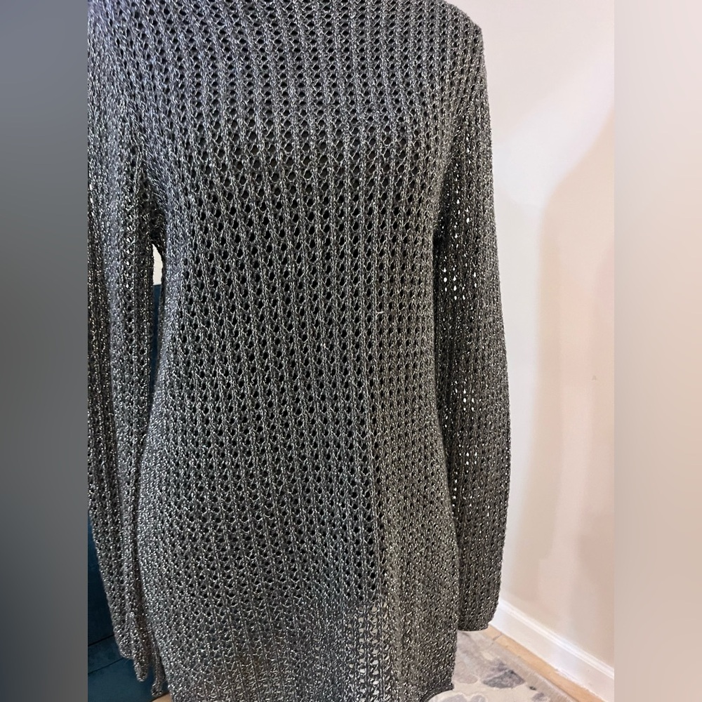 Jeanne Pierre Black and Silver Metallic Open Stitch Knit Top - Picture 4 of 7